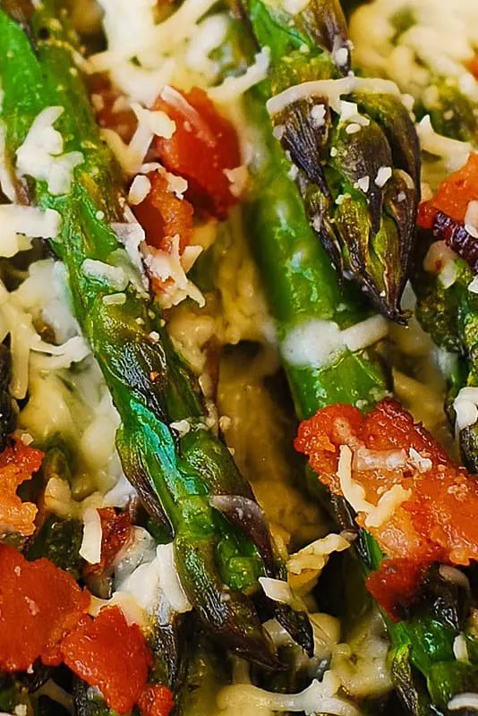 Oven-Roasted Asparagus with Bacon, Garlic & Asiago cheese